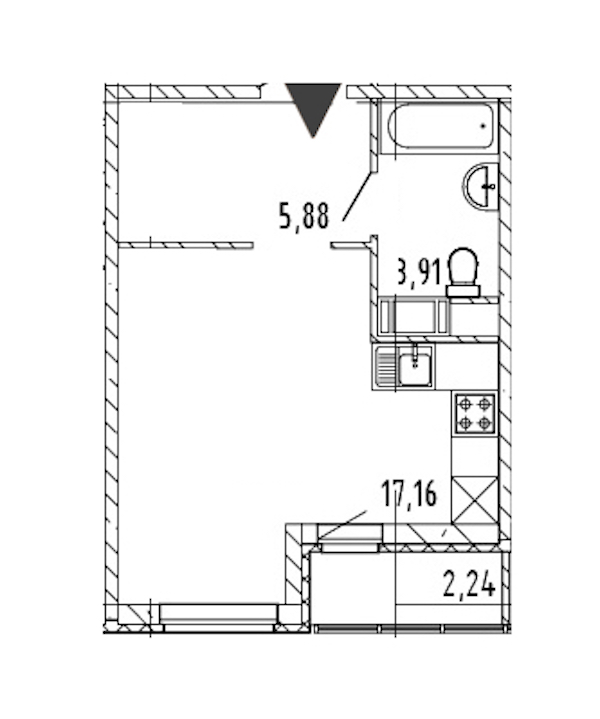 Квартира студия 26.95 м², 17/17 эт., ЖК «Новые горизонты 2»